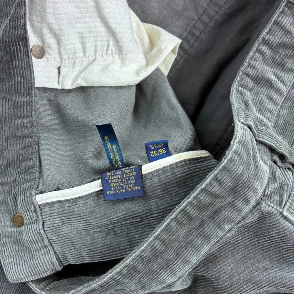 Polo Ralph Lauren Corduroy Pants Mens 36x32 Gray Cotton Straight Leg 5-Pocket